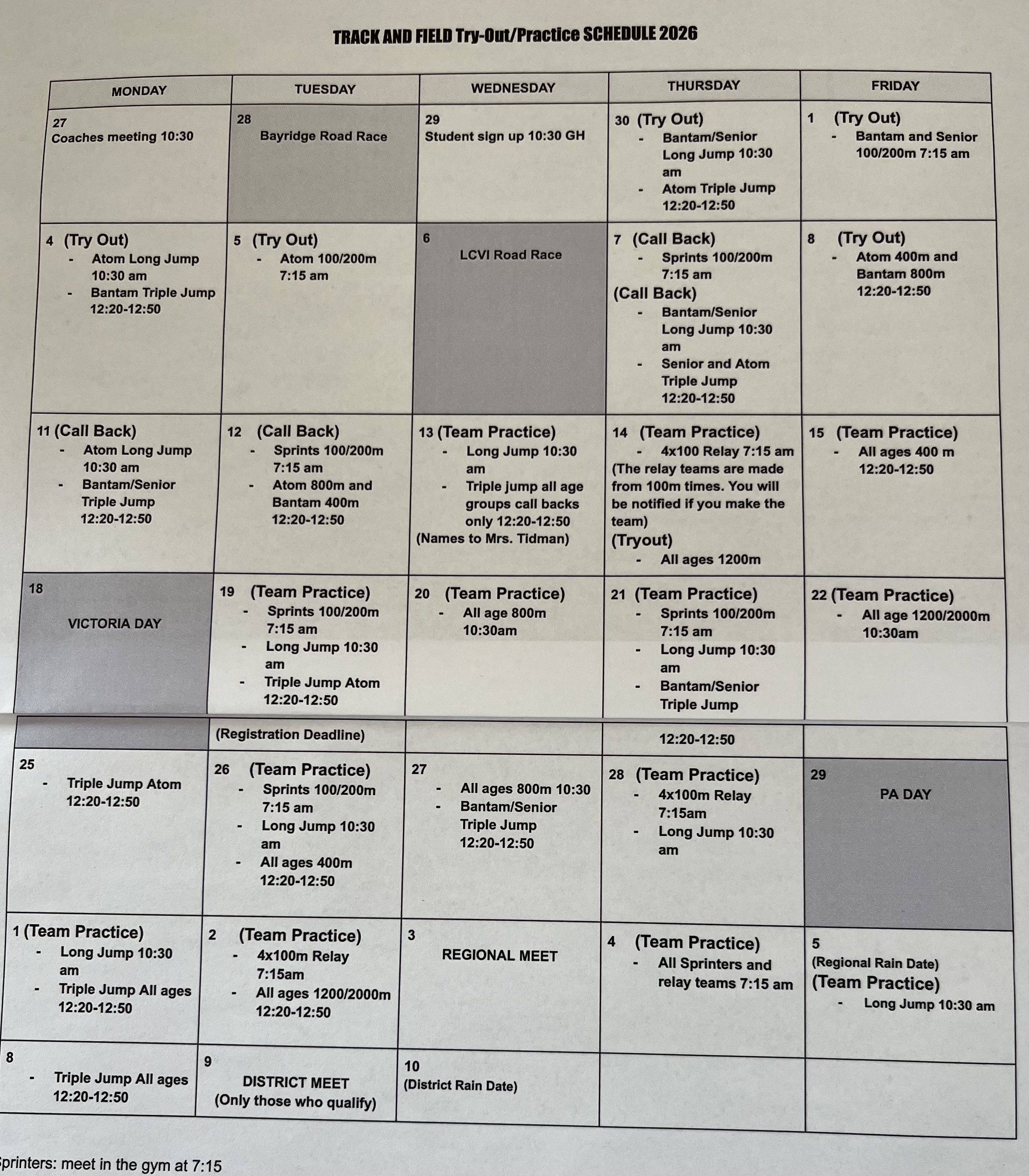 Track Schedule